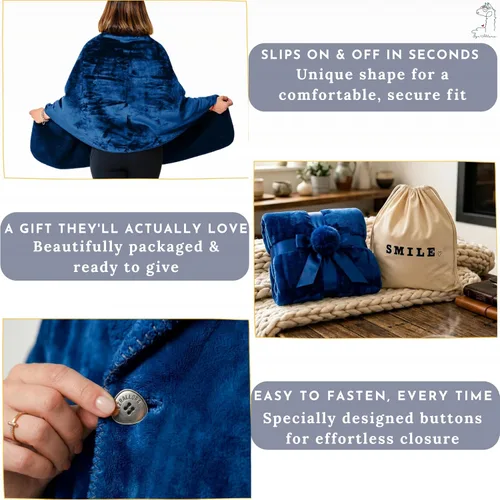 Vista 4 de EzrAllora Manta Poncho de Doble Capa Premium para Mujeres -Ponte y Listo Sin Mangas- Chal de Vellón Sherpa con Bolsillos - Manta Vestible - Regalos