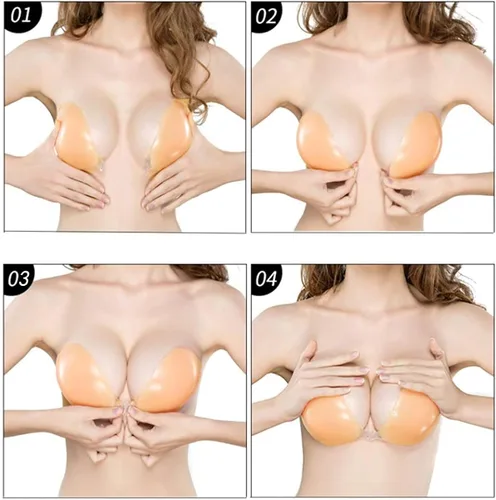 Vista 4 de KISWON Push Up Sticky Adhesive Bra Pasties Nipple Covers Invisible Backless Strapless Bra for Women