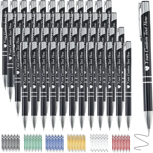 Vista 40 de Bolígrafo personalizado, 1 unidad, bolígrafo personalizado con logotipo de mensaje de nombre comercial grabado, tapa de clic de tinta negra, regalo