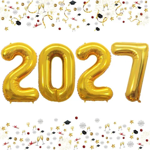 Vista 32 de GOER Globos de papel de aluminio 2026 para fiesta de Año Nuevo, suministros de fiesta, decoraciones de graduación (negro, 16 pulgadas)