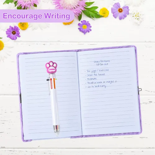 Vista 3 de PJDRLLC Diario para niñas con cerradura y llaves, cuaderno de viaje para escribir, lindo diario secreto con bolígrafo multicolor, calcomanías