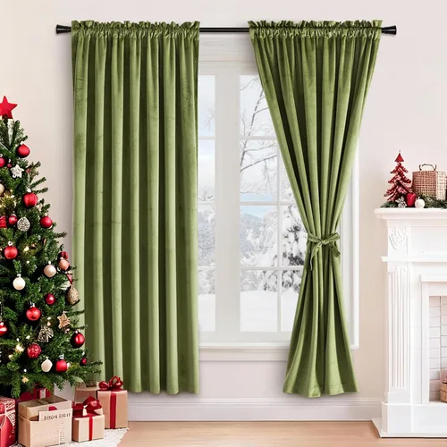 Vista 72 de JIUZHEN Cortinas de terciopelo beige de 63 pulgadas de ancho x 63 pulgadas de largo, cortinas de terciopelo retro suaves con bolsillo para barra
