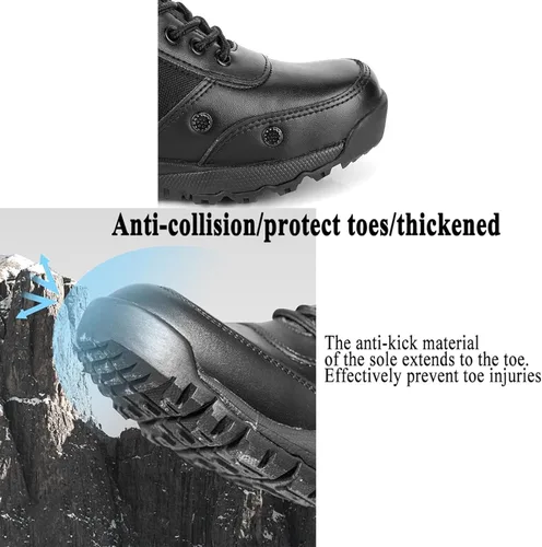 Vista 4 de Botas militares tácticas para hombre, zapatos negros para hombre, desierto, combate, ejército, senderismo, al aire libre, cremallera lateral