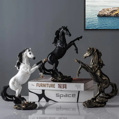 Vista 3 de Adornos modernos, estatua en forma de caballo, escultura/artesanía de resina artesanal, accesorios de decoración del hogar, estudio de oficina