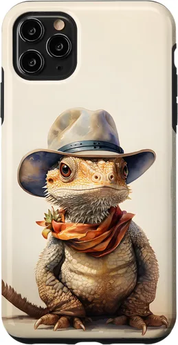 Vista 12 de iPhone 16 Lindo dragón barbudo Beardie con un estuche de sombrero de vaquero