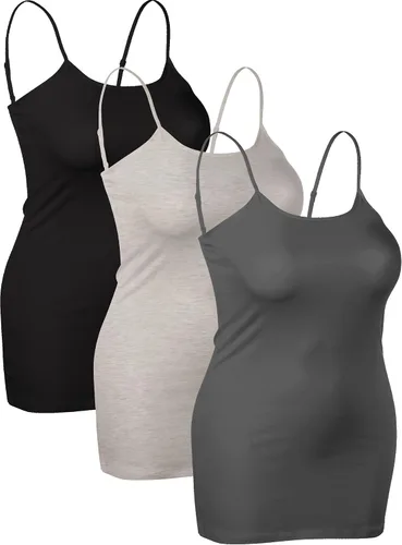 Vista 334 de Emmalise Camisola larga casual básica para mujer, con tirantes ajustables, top en capas