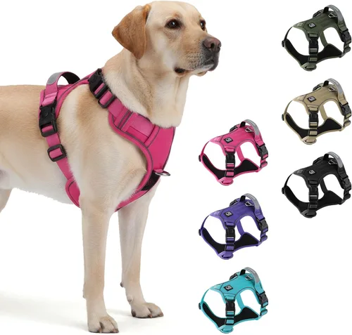 Vista 7 de Arnés táctico resistente para perros pequeños, arnés para perro sin tirones con asa y clip frontal, acolchado suave reflectante, panel de , chaleco