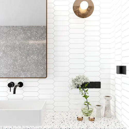 Vista 5 de VaryStyle Azulejo hexagonal de 12 x 12 pulgadas de largo, color blanco, para cocina, baño y más, 6 azulejos