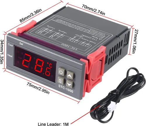 Vista 5 de 2 unids STC-1000 DC 110V-220V 10A controlador de temperatura LED digital interruptor de control de termostato 2 salidas de relé y sensores