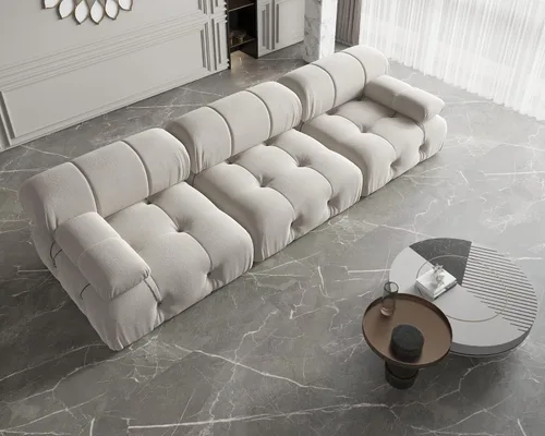 Vista 6 de JACH Sofá modular convertible de 104 pulgadas, sofás minimalistas de terciopelo de mediados de siglo, sofá ancho de 3 asientos moderno de lujo