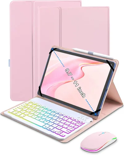 Vista 9 de Funda universal con teclado para tablet de 9.7", 10.1", 10.2", 10.5", 10.9", 11" iPad Samsung Fire Pixel Android 10.1 pulgadas, 7 colores Rainbow