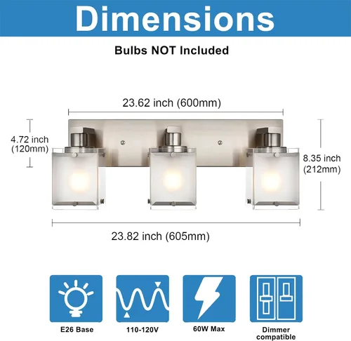 Vista 7 de Accesorios de iluminación de tocador de baño 3 lámparas de pared