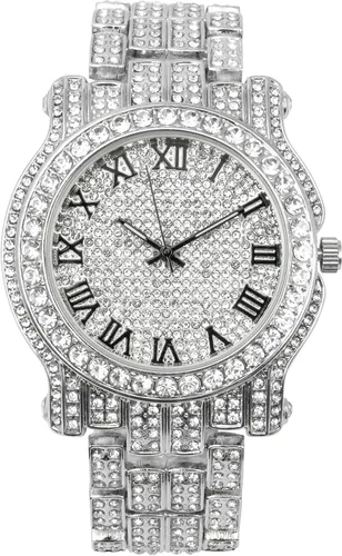 Vista 46 de Charles Raymond Bling-ed Out Ultimate Hip Hop Royalty Reloj para hombre con número romano de fácil lectura o indicadores de tiempo de diamantes