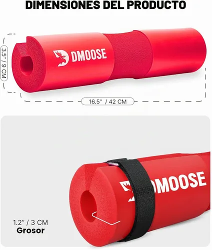 Vista 3 de DMoose Fitness Barbell Pad for Hip Thrust, Squat & Lunges - Non-Slip Thick Foam Cushion for Neck and Back Support with Two Straps - Hip Thrust Pad