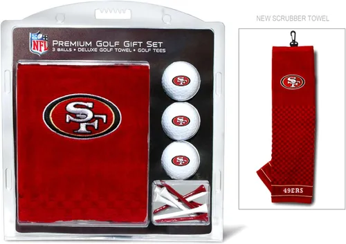 Vista 2 de Team Golf NFL San Francisco 49ers Juego de regalo: toalla de golf bordada, 3 pelotas de golf y 14 tees de golf de 2-3/4" reglamentarios, toalla