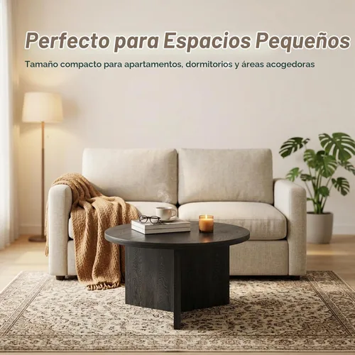 Vista 3 de Luoxiao Mesa de Centro de 27.5'' para Espacios Pequeños, Mesa Moderna Minimalista para Sala de Estar, Mesa Auxiliar Redonda Pequeña Duradera y Negro