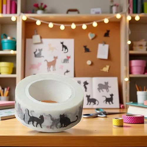 Vista 2 de 1 unidad de 0.591 in x 32.8 ft de dibujos animados de gato negro impresión japonés papel Washi Cintas de enmascarar cintas adhesivas decorativas