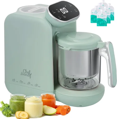 Vista 11 de Chefhandy Máquina de alimentos para bebés, vaporera y licuadora, máquina de puré con mezcla automática/manual, cesta de vapor, calentador