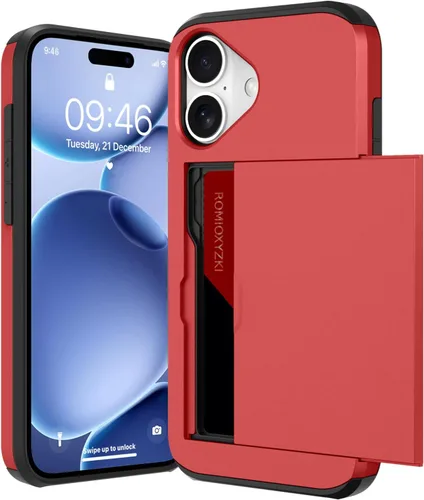 Vista 16 de ZIYE Funda tipo cartera para iPhone 16 Plus con tarjetero, antiarañazos de doble capa con bolsillo oculto, funda a prueba de golpes compatible