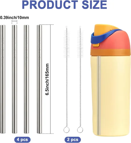 Vista 2 de Repuesto de popote de metal compatible con botella de agua Owala Freesip de 16 onzas, incluye 4 popotes reutilizables de acero inoxidable de grado