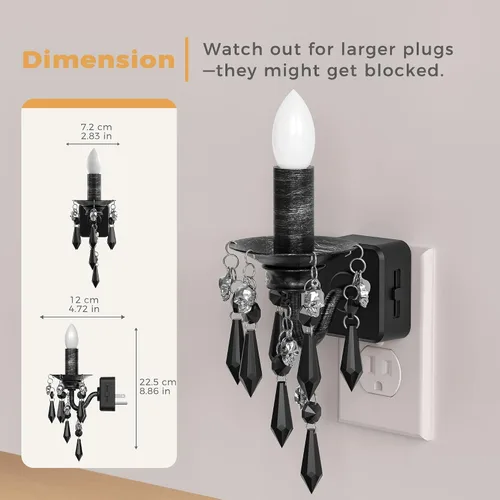 Vista 7 de Briignite Halloween Chandelier Night Light Plug in, Dusk to Dawn, Gothic Black