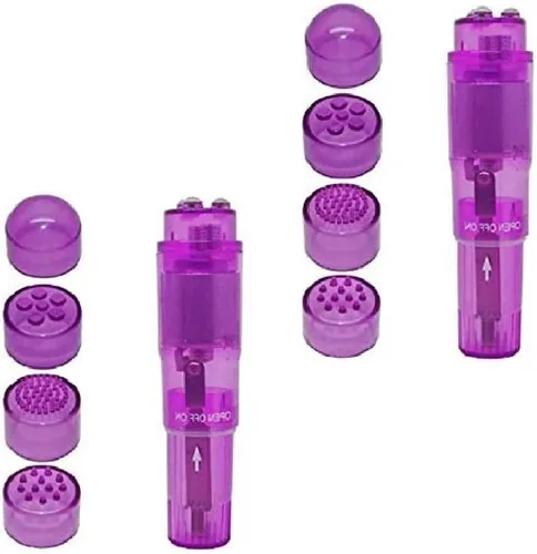 Vista 5 de Mini bolígrafo masajeador de mano con 4 cabezales para cara, cuello, cabeza, espalda (paquete de 2 rosas)