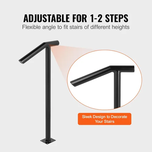 Vista 4 de Happybuy - Barandilla de acero negro de 330 libras de capacidad, barniz para hornear, escaleras de metal, pasamanos elegantes para escalones al aire