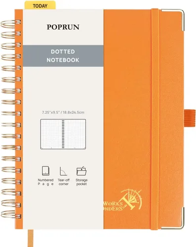 Vista 20 de POPRUN - Cuaderno de notas con espiral y puntos, diario A5 de 5.75" x 8.25", papel grueso de 120 gsm, 141 páginas numeradas, tapa dura para hombres