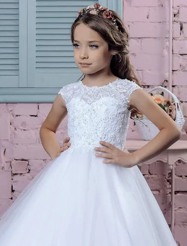 Vista 3 de Gzcdress Vestido de primera comunión, vestidos de bautismo de encaje para niñas 7-16, junior, dama de honor, boda