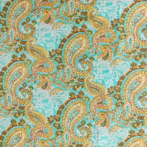 Vista 15 de AVKA Studio Tela de impresión en bloque a mano por yarda - PRECORTADA 1 yarda 42 pulgadas de ancho - Material 100% algodón - Patrón floral azul