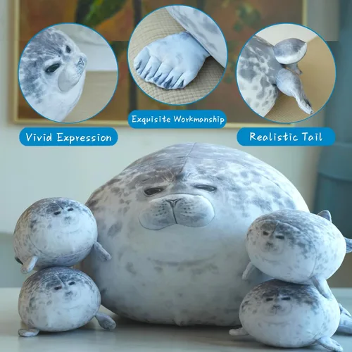 Vista 3 de Almohada gordita de 20 pulgadas con 4 bebés, almohada de felpa de sello grande, juguete de peluche suave y lindo para niños y adultos, gran idea