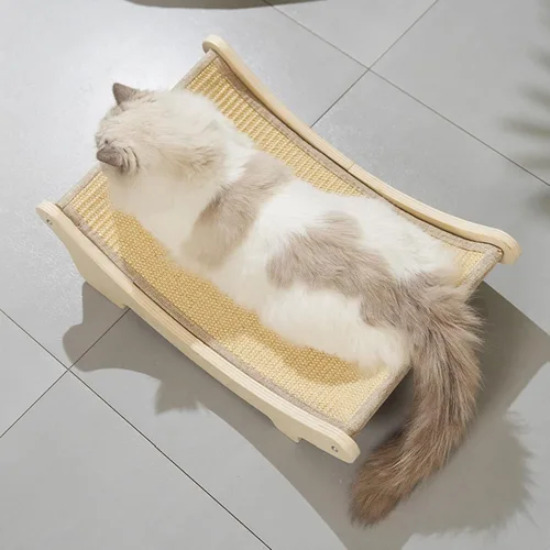 Vista 8 de Cat Scratcher Bed, Solid Wood Elevated Cat Hammock Bed, Scratch Pad with Secure Resting, Multifunctional Design and Cozy Spot for Indoor Cats