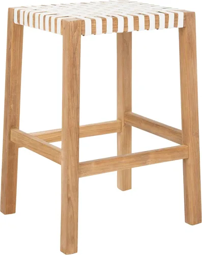 Vista 7 de SAFAVIEH Home Capri Taburete de madera y cuero marrón de 27 pulgadas