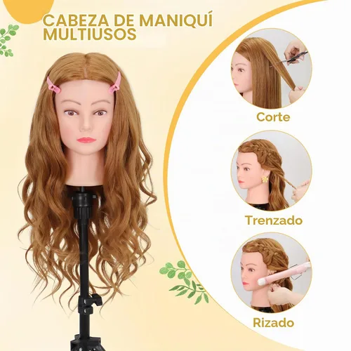 Vista 3 de Cabeza de maniquí con 80% de cabello humano de 26-28 pulgadas, cabeza de práctica de maniquí de cosmetología con cabello humano, cabeza de muñeca