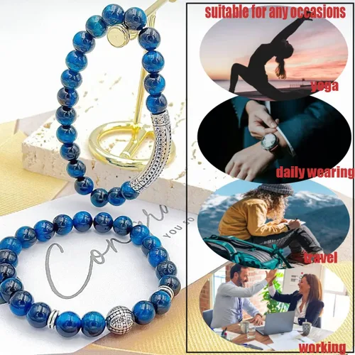 Vista 6 de BOMAIL Pulsera elástica de piedras de ojo de tigre para hombres y mujeres, 0.315 in, joyería de moda