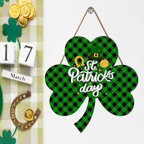 Vista 21 de Letrero de bienvenida de trébol de la suerte para puerta delantera, decoración de San Patricio, trébol irlandés, decoración del día de San Patricio