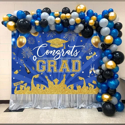Vista 3 de Avezano Fondo de graduación Congrats Grad, decoraciones de fiesta de graduación de clase de 2026, fondo de sesión de fotos, felicitaciones