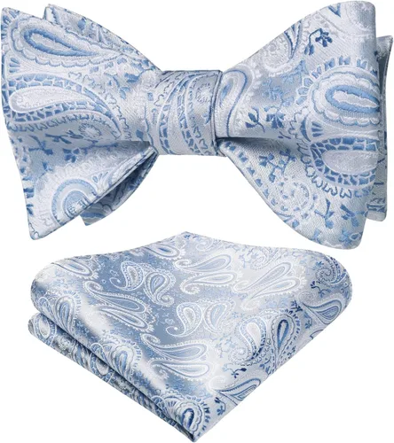 Vista 43 de HISDERN Pajaritas para hombre, corbatín de cachemira para hombre, corbata de lazo y bolsillo cuadrado, juego formal de esmoquin para boda