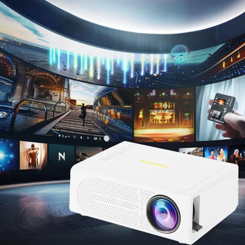 Vista 6 de Mini proyector, proyector portátil HD de 1080P, proyector de video y película for HD-MI/USB/AV/Memory Card/5V-2A, Wired Phone Same Screen