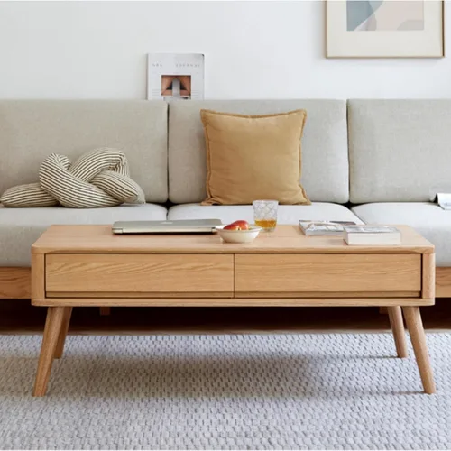 Vista 2 de Mesa auxiliar elevable con almacenamiento, mesa de centro elevadora de madera de roble 100% maciza, mesa de centro de madera de 39 pulgadas
