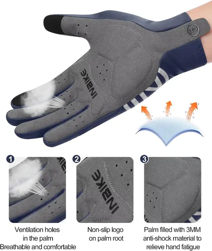 Vista 4 de INBIKE Guantes de ciclismo para hombre y mujer, forro polar fino, para pantalla táctil, guantes de bicicleta acolchados para correr, conducir