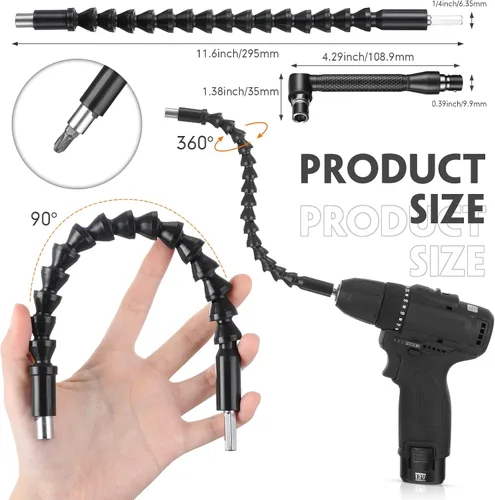 Vista 4 de Juego de extensión de broca flexible de 32 piezas, incluye accesorio de taladro de ángulo recto de 105°, adaptador de enchufe hexagonal de 1/4, 3/8