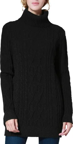 Vista 2 de PrettyGuide - Suéter largo de cuello alto de punto trenzado para mujer