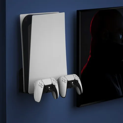 Vista 9 de Hidden Wall Mount for PS5 - Accessories PlayStation 5PS5 DigitalDisc Edition Console Floating Shelf, with 2 Detachable Controllers Holder Metal