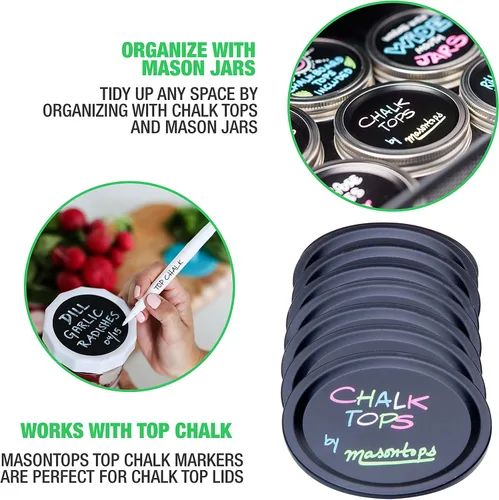 Vista 3 de Chalk Tops - Tapas reutilizables para pizarras para tarros Mason - Paquete de 8 - boca ancha