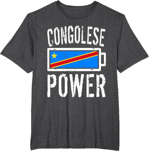 Vista 18 de Camiseta de batería de energía congoleña con bandera de República Democrática del Congo, Negro, S