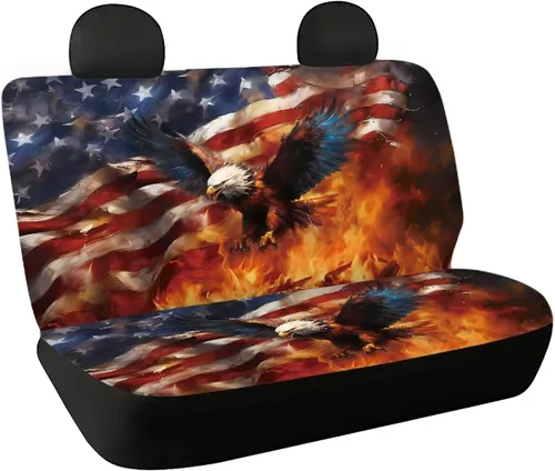 Vista 47 de AFPANQZ Funda protectora para asiento trasero de automóvil, con bandera patriótica estadounidense, solo para asiento trasero de automóvil, camión