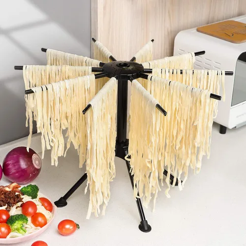 Vista 7 de Ourokhome Escurridor plegable de pasta, plástico plegable casero para espaguetis frescos, colgador de fideos para cocina con 10 brazos, estable