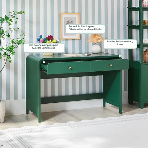 Vista 4 de Walker Edison Zoey - Escritorio moderno con diseño curvo con cajón, 45 pulgadas, color verde