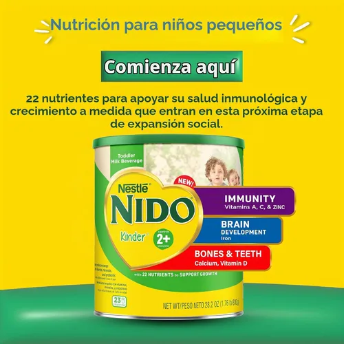 Vista 3 de Nestle Nido Kinder 2+ - Leche en polvo para niños pequeños, 28.22 oz, paquete de 36